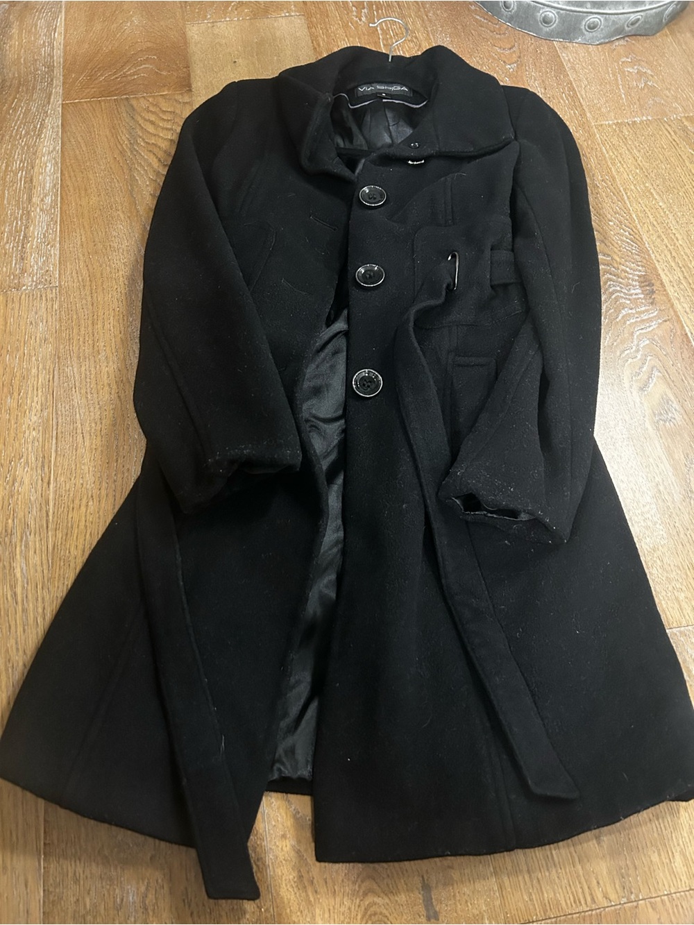 Via Spiga Black Wool Pea Coat with Button Front